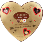 Heart-shaped Ferrero Collection chocolate box with Valentine graphics