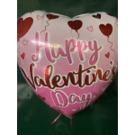 Heart-shaped pink Valentine balloon with hearts and "Happy Valentine Day" text