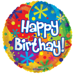 Colorful round birthday balloon with "Happy Birthday!" text