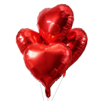 Cluster of red heart-shaped foil balloons on strings