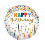 Round birthday balloon with confetti and stars