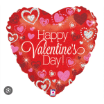 Heart-shaped red Valentine’s Day balloon with pink and white hearts