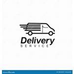 Delivery service logo with a speeding van icon and text