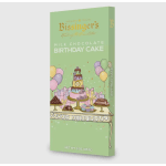 Box of milk chocolate birthday cake candy with pastel party graphics