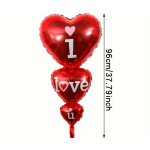 Red stacked heart-shaped foil balloon with I love u text, about 96 cm tall