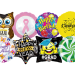 Assorted printed balloons for graduation, birthday, and awareness themes
