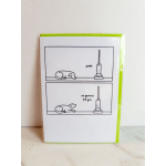 A greeting card with a cartoon dog and vacuum cleaner