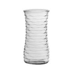 Clear cylindrical glass vase with a wavy textured surface
