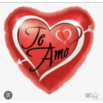 Red heart-shaped balloon with "Te Amo" text