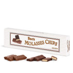 Box of See's Molasses Chips chocolates with pieces in front