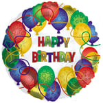 Colorful birthday balloon wreath with "Happy Birthday" text