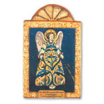 Decorative wall plaque featuring a painted angel in blue and gold tones
