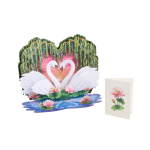 Pop-up card with two white swans and pink lotus flowers