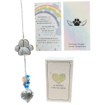 Memorial gift set with paw-print ornaments and sympathy cards