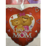Heart-shaped balloon with teddy bears and "I Love You MOM" text
