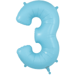 Blue foil balloon shaped like the number 3