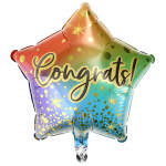 Star-shaped foil balloon with colorful gradient and the word Congrats in bold script.