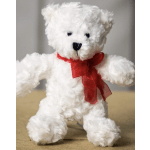 White teddy bear with a red ribbon bow