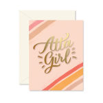 Pink greeting card reading "Atta Girl" with an envelope behind it
