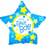 Star-shaped blue balloon with "It's a Baby Boy!" text