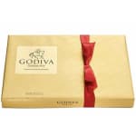 Godiva assorted chocolates in a gold gift box with a red ribbon