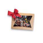Box of chocolate-covered treats with a red ribbon bow