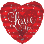 Heart-shaped red balloon with "I Love You" text and small hearts