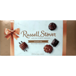 Box of assorted milk and dark chocolates with a ribbon graphic