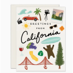 California greeting card with travel-themed illustrations