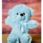 Light blue teddy bear with a satin ribbon