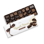 Assorted chocolates in a gift box with a ribbon design