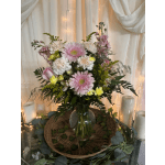 Pink and white mixed bouquet in a glass vase