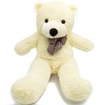 Cream teddy bear with a plaid bow tie