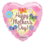 Heart-shaped pink balloon with "Happy Mother's Day" text and butterflies