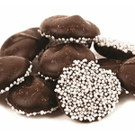 Chocolate-covered treats topped with white sprinkles