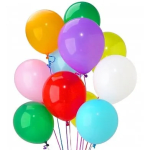 Cluster of colorful helium balloons on white background