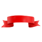 Red ribbon banner on a white background