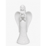 White ceramic angel figurine holding a small bird