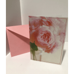 Greeting card with pink rose design and matching pink envelope