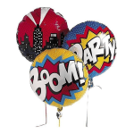 Three comic-style balloons with "Boom" and "Pow" graphics