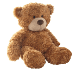 Brown teddy bear plush toy sitting on a white background