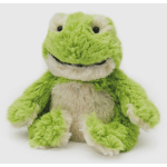Green plush frog toy with cream accents and black eyes