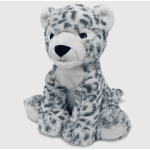 Plush snow leopard stuffed animal sitting on a white background