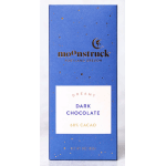 Blue chocolate bar package labeled Moonstruck Dark Chocolate.