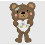 Bear-shaped balloon holding a heart that says "Feel Better!"