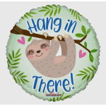 Round balloon with a smiling sloth and the words "Hang in There!"