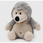 Gray and beige plush hedgehog stuffed animal sitting upright