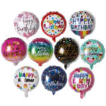 Assorted round birthday balloons with colorful printed messages
