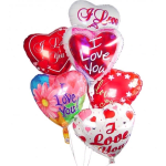 Cluster of heart-shaped balloons with "I love you" messages