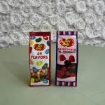 Two Jelly Belly candy bags standing on a table